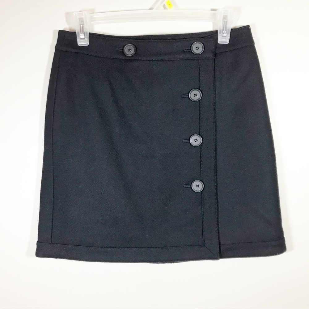 LOFT black wool blend button up mini skirt